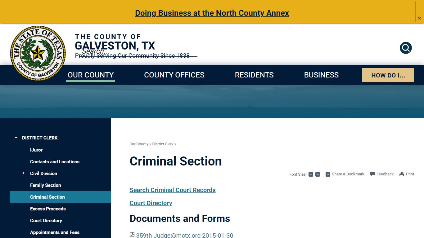 Criminal Section | Galveston County, TX